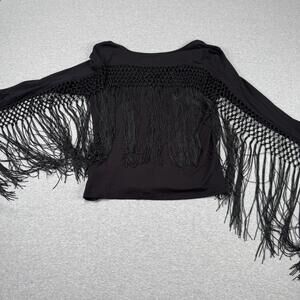 Idyllwind Fueled By Miranda Lambert Black Long Sleeve Fringe Top, Size S/P